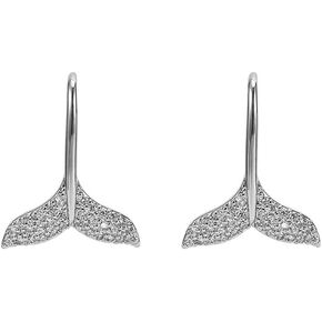 CZ Mermaid Tail Small Hoop Earrings 925 Sterling Silver for Women Cubic Zirconia Cute Fish Tail Tiny Huggie Sleeper Hoops Cartilage Hypoallergenic Dainty Gifts for Daughter Niece (White Gold)