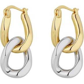 Two Tone Hoop Earrings for Women Silver for Gold Double Hoop Earrings Chunky Earring Cuban Link Chain Circle Square Hoop Earrings Paperclip Link Chain Jewelry Drop Dangle Earrings
