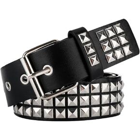 Black Studded Belt Punk Belt Rock Rivet Belts with Bright Pyramid Studded Belt for Men/Women