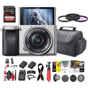 Sony a6400 Mirrorless Camera with 16-50mm Lens with Real-Time Eye Auto Focus, 4K Video ILCE-6400L/B + 64GB Card + NP-FW50 Battery + Photography Software + Filter Kit + Charger + Case + More (Renewed)