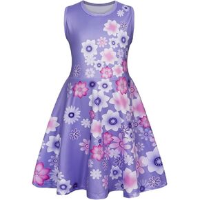 AmzBarley Girls Printed Dress Sleeveless Summer Dresses for Girls Casual Midi Tiered Swing Dress Kids Skater Dress 1-10Years