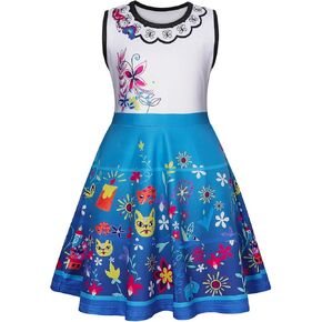 AmzBarley Girls Printed Dress Sleeveless Summer Dresses for Girls Casual Midi Tiered Swing Dress Kids Skater Dress 1-10Years
