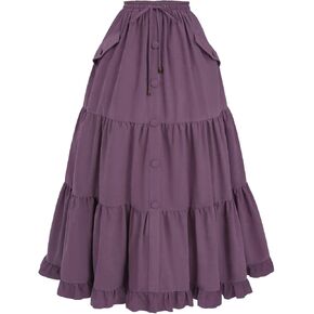 NSPSTT Victorian Skirt for Women Flowy Maxi Skirts High Waisted Ren Faire Skirt Purple
