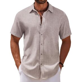 COOFANDY Mens Casual Summer Beach Shirt Short Sleeve Button Down Shirt Vacation Wedding Shirt Linen Textured Shirts