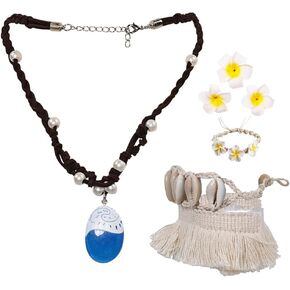 Princess Costume Accessories Set Woven Ocean Pendant Shell Anklet Flower Hair Clips for Halloween Party Costume Dress Up Blue
