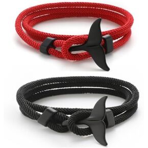 2PCS Ocean Series Bracelet Whale Tail Shark Bracelets Handmade Orca Tail Sea Animal String Wrap Rope Nautical Parachute Cord for Couples Best Friends Ocean Lovers