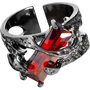 Gothic Ring for Women Men Chunky Black Silver Red Colorful Crystal Adjustable Goth Y2k Western Cool Jewelry