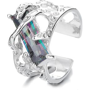 Gothic Ring for Women Men Chunky Black Silver Red Colorful Crystal Adjustable Goth Y2k Western Cool Jewelry