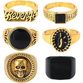 6Pcs Gold Knuckle Stackable Finger Rings Set for Men,Retro Stainless Steel Rings Jewelry Accessories Set Personalized Trendy Gift for Men
