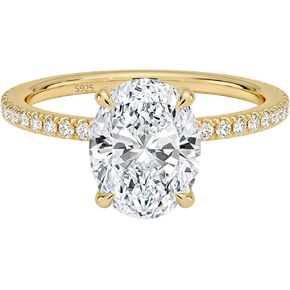 3CT Sterling Silver Engagement Rings AAAAA Cubic Zirconia CZ Wedding Bands For Women Oval Solitaire Simulated Diamond Silver/Gold Size 5-10