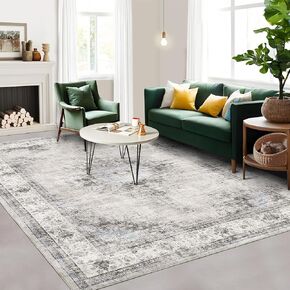 Extra Large Area Rug 10x13 Washable Living Room Rug Ultra Soft Thin Non-Slip Backing Vintage Floor Cover Foldable Stain Resistant Retro Carpet for Bedroom Dining Room,Grey