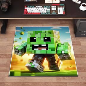 Cube Block Square Area Rug, Funny Green Cube Man With Eyes and Mouth Video Game Decorations Rug Chair Mat, Indoor Floor Mat For Playroom Living Room and Bedroom, Home Decor Kids Room(39 x 39 Inches)