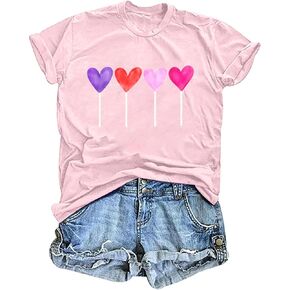 Valentine's Day Shirts for Women Cute Love Heart Graphic T Shirts Casual Lover Gift Blouse Short Sleeve Tops