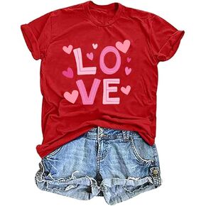 Valentine's Day Shirts for Women Cute Love Heart Graphic T Shirts Casual Lover Gift Blouse Short Sleeve Tops in Kuwait