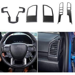JeCar Car Steering Wheel Trim Cover & Dashboard Air Conditioning Vent Cover & Central Console Trim Panel for Ford F150 2015 2016 2017 (Carbon Fiber)