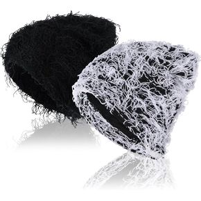 Liitrsh 2 Pcs Distressed Balaclava Knitted Beanie Fuzzy Winter Outdoor Warm Cap Unisex Thick Beanie Hat for Men Women