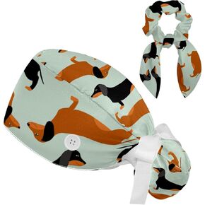 Heart Paw Grey Surgical Cap with Buttons/Bow Hair Scrunchy for Long Hair