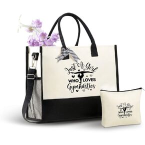InnoBeta Gymnastics Gifts Canvas Tote Bag, Gymnastics Bag with Top Zipper Closure and Shoulder Strap for Birthday, Mother's Day, Christmas
