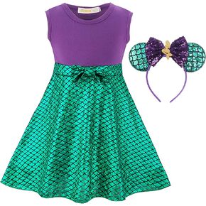 Funna Mermaid Costume for Girls Mommy and Me Princess Dress with Ears Headband