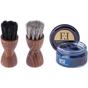 FootFitter Shoe Cream and Dauber Brush Set Bundle, Shoe Shine Polish Applicators & Navy Blue Shoe Cream