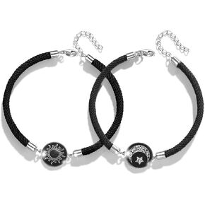 2pc Sun Moon Luminous Wristband Couple Rope Bracelet Handmade Glow at Night Braided Adjustable Bracelet Promise Matching Bangle Wedding Love Friendship Anniversary Valentine's Day Gifts for Women Men