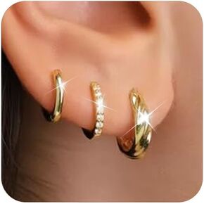GEORGE · SMITH Gold Hoop Earrings for Women Trendy 14K Gold Plated Teardrop Rectangle Pendant Hoop Earrings Set for Multiple Piercing Cartilage Huggie Stud Earrings