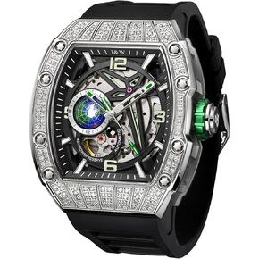 Carnival Men's Wine Barrel Fully Automatic Mechanical Watch,Luxury Sport Waterproof 50m Men Wristwatch with Hollow Star