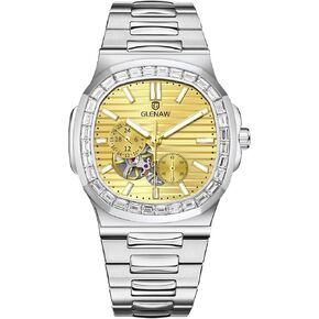 Automatic Tourbillon Watches for Men, Square Skeleton Watch Stainless Steel Self-Winding Mechanical Watch Wrist Watch