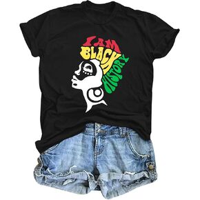 Black History Shirts for Women: Black History T-Shirts I Am Black History Letter Graphic Tee Top