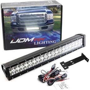 iJDMTOY Lower Grille 20-Inch LED Light Bar Compatible with 1999-2007 Ford F250 F350 Super Duty, Includes (1) 120W High Power LED Lightbar, Lower Bumper Opening Mount Brackets & On/Off Switch Wiring