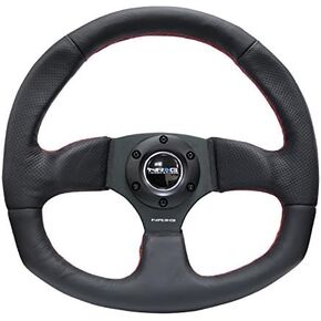NRG Innovations NRG-RST-009R-RS Reinforced Steering Wheel Black Leather Steering Wheel with Red Stitch