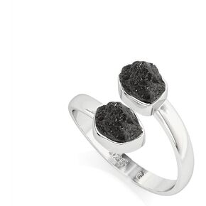 Natural Raw/Rough Shungite 2 Stone Size Adjustable Stackable Twister Ring for Women in Sterling Silver, Gemstone Birthstone Jewelry Gifts for Her (Bezel-Set)