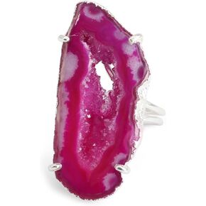 Geode Quartz Slice Druzy Crystal Quartz Gemstone Prong Setting Silver Rings for Women Sonr Size 30-40mm Approximately