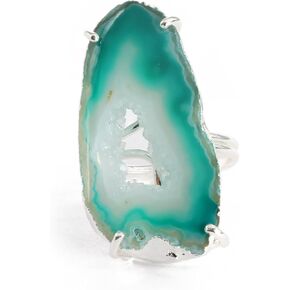 Geode Quartz Slice Druzy Crystal Quartz Gemstone Prong Setting Silver Rings for Women Sonr Size 30-40mm Approximately in Kuwait