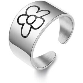 Unique Smile Ring Chunky Daisy Flower Wide Bands Ring Y2k Fashion Jewelry Gift for Women Girls Lover Friends