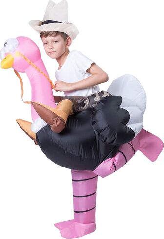 Spooktacular Creations Halloween Inflatable Costume Kids, Riding an Ostrich Blow-up Costume Hat Girls Pink Inflatable Suit in Kuwait