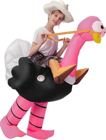 Spooktacular Creations Halloween Inflatable Costume Kids, Riding an Ostrich Blow-up Costume Hat Girls Pink Inflatable Suit in Kuwait