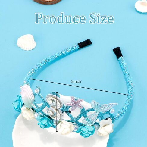 3rd Birthday Tiara for Girls Mermaid Dazzling Pearls Headband for Little Girls Blue Mermaid Princess Tiara Seashell Supplies for Birthday Party Decorations in Saudi Arabia