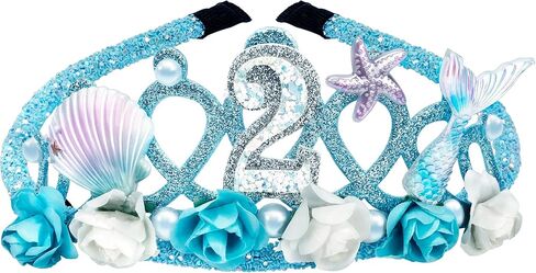 3rd Birthday Tiara for Girls Mermaid Dazzling Pearls Headband for Little Girls Blue Mermaid Princess Tiara Seashell Supplies for Birthday Party Decorations in Saudi Arabia