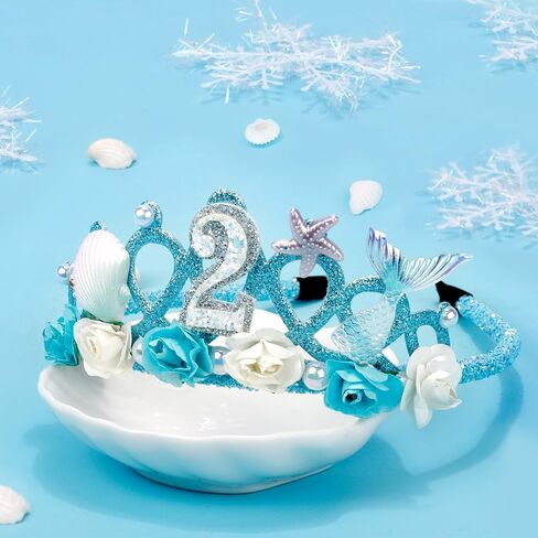 3rd Birthday Tiara for Girls Mermaid Dazzling Pearls Headband for Little Girls Blue Mermaid Princess Tiara Seashell Supplies for Birthday Party Decorations in Saudi Arabia