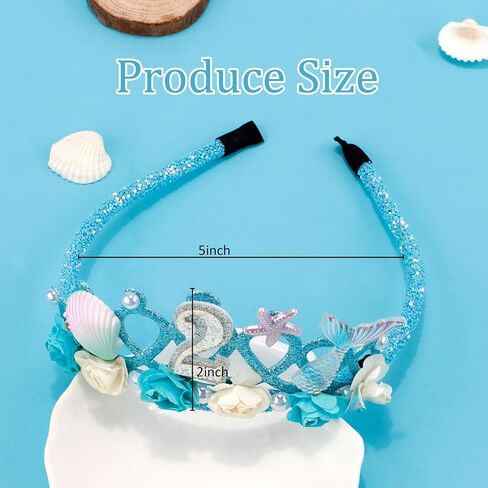 3rd Birthday Tiara for Girls Mermaid Dazzling Pearls Headband for Little Girls Blue Mermaid Princess Tiara Seashell Supplies for Birthday Party Decorations in Saudi Arabia