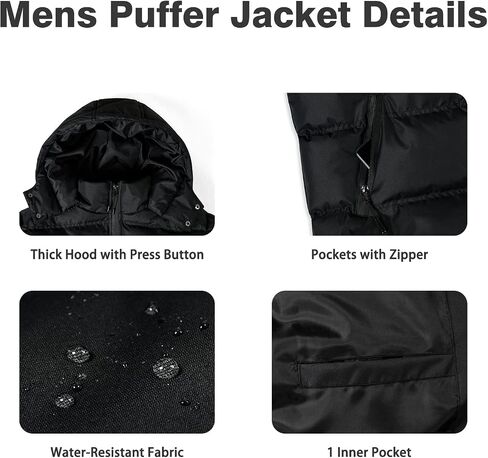 MYJAJAYI Mens Puffer Jackets Insulated Winter Jacket Hood Winter Outwear Water-Resistant in Saudi Arabia