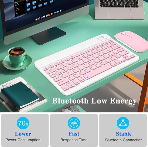 Bluetooth Keyboard & Mouse Combo, QWERTY Layout, 10 inch Ultra-Slim Wireless Keyboard, Lag-Free, Silent Keyboard Compatible with iPhone iPad Computer Tablet Keyboard in Saudi Arabia