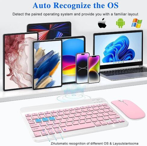 Bluetooth Keyboard & Mouse Combo, QWERTY Layout, 10 inch Ultra-Slim Wireless Keyboard, Lag-Free, Silent Keyboard Compatible with iPhone iPad Computer Tablet Keyboard in Saudi Arabia