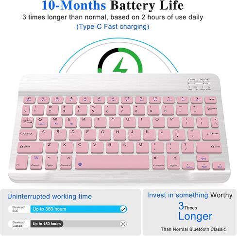 Bluetooth Keyboard & Mouse Combo, QWERTY Layout, 10 inch Ultra-Slim Wireless Keyboard, Lag-Free, Silent Keyboard Compatible with iPhone iPad Computer Tablet Keyboard in Saudi Arabia