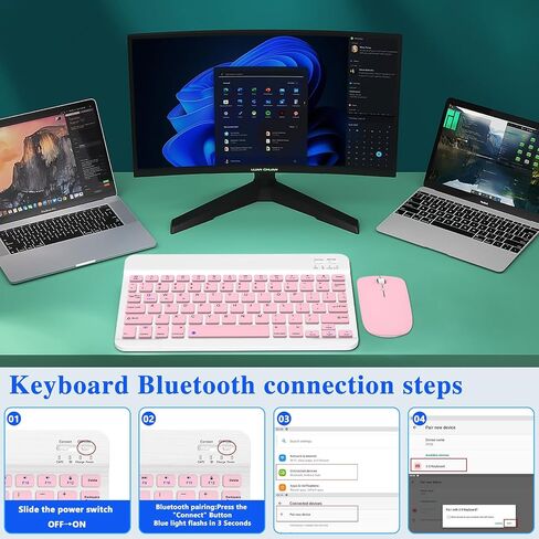 Bluetooth Keyboard & Mouse Combo, QWERTY Layout, 10 inch Ultra-Slim Wireless Keyboard, Lag-Free, Silent Keyboard Compatible with iPhone iPad Computer Tablet Keyboard in Saudi Arabia
