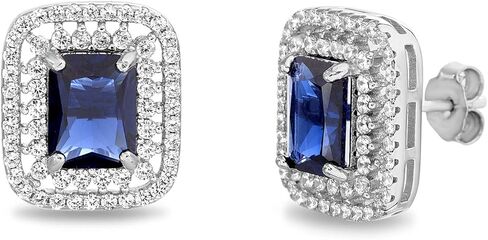 925 فضة الزمرد قص مقلد الياقوت الأزرق وزركونيا مكعب أقراط الزفاف للنساء in Kuwait