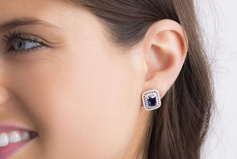 925 فضة الزمرد قص مقلد الياقوت الأزرق وزركونيا مكعب أقراط الزفاف للنساء in Kuwait