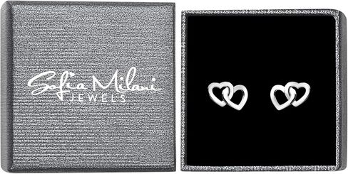 SOFIA MILANI - Solid 925 Sterling Silver Earrings for Women - Heart Stud Earrings - 20782 in Kuwait