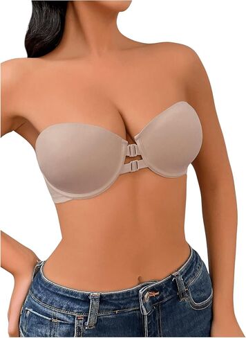 Milumia Women's Strapless Push Up Bra Front Closure Bandeau Bra Unpadded in Saudi Arabia